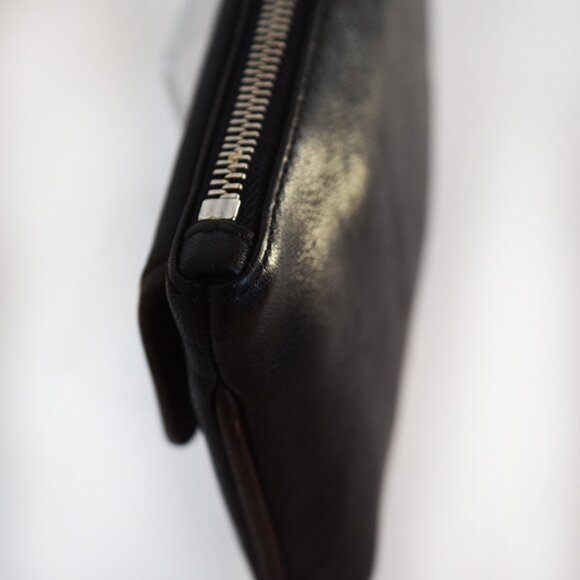 Coach Black Leather Wristlet With Brown Trim - Picture 8 of 15